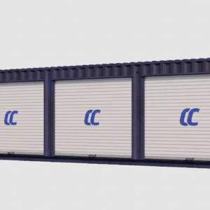 40ft Used Storage Container w/ Four 8ft Roll-up Doors on Left Side for sale